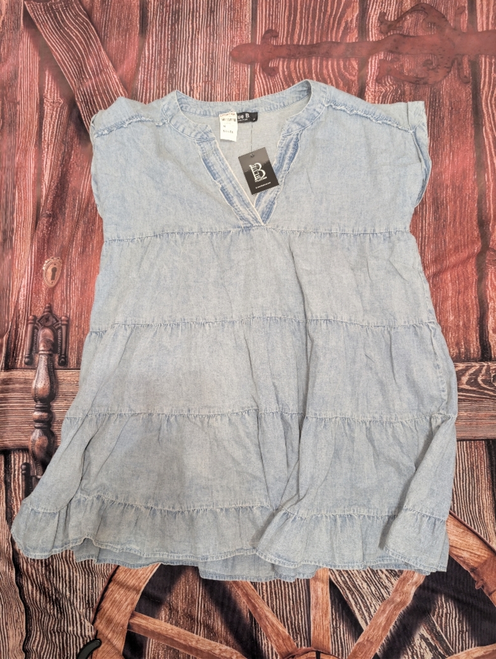 Light Blue Tiered Chambray Dress - B Collection